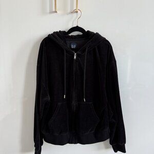GAP Black Velour Zip Up Hoodie